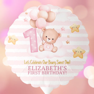 Beary Sweet One   Boho Bear First Birthday Balloon