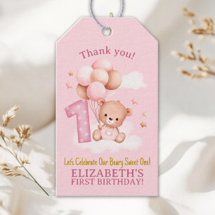 Beary Sweet One Gift Boho Pink Bear Birthday Tags