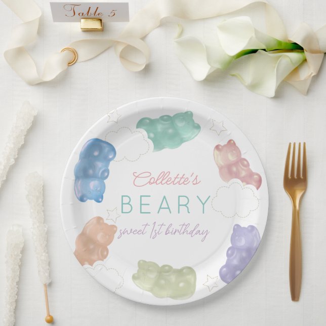 Beary Sweet Pastel Gummy Bear Birthday Paper Plates (Wedding)