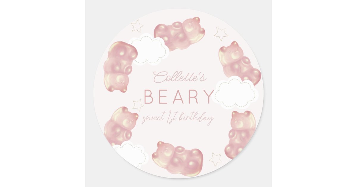 Beary Sweet Pink Gummy Bear Girl Birthday Classic Round Sticker | Zazzle