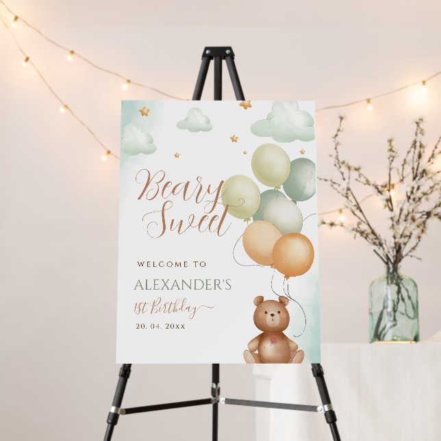  Beary Sweet Teddy Bear Balloon 1st Birthday  Foam Board (In Situ (Stand))