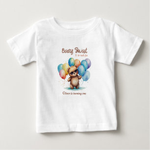 Beary Sweet Teddy bear wearing glasses and balloon Baby T-Shirt