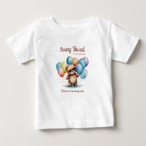 Beary Sweet Teddy bear wearing glasses and balloon Baby T_Shirt