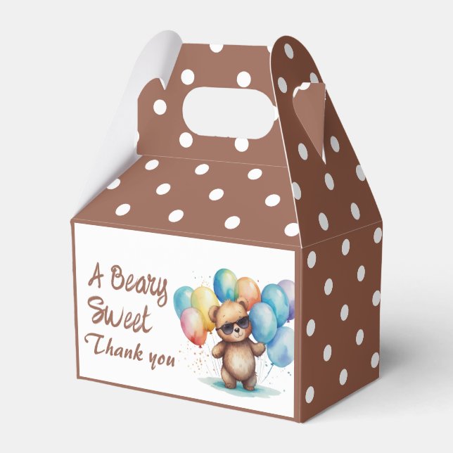 Beary Sweet Teddy bear wearing glasses and balloon Favor Boxes (Front Side)