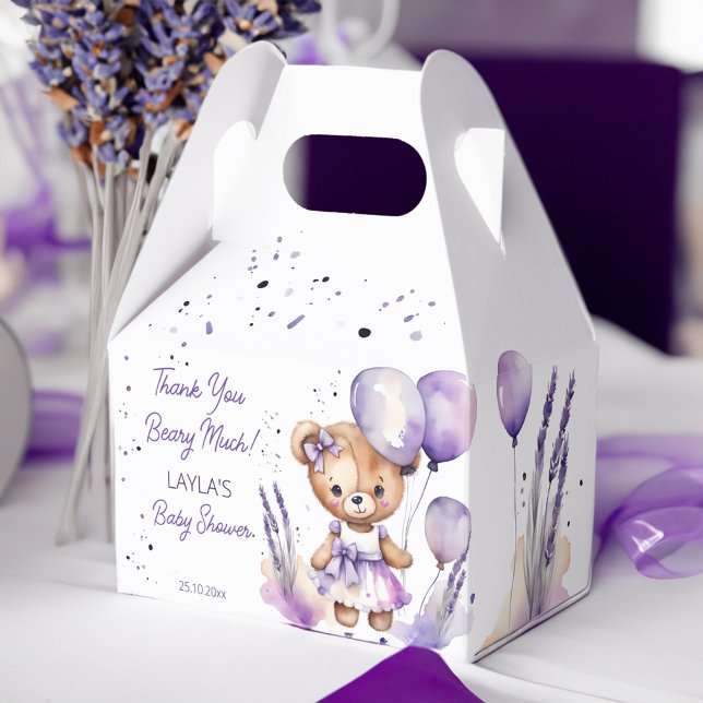 Beary teddy bear purple baby shower thank you favor boxes (Beary cute teddy bear purple baby shower thank you favor box lavender girl teddy bear favor box)