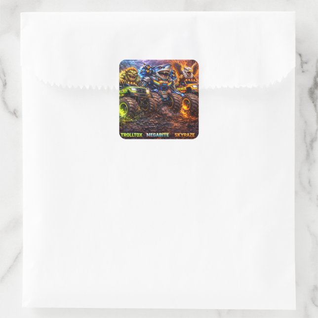 Beast, riders, epic monster truck and creature square sticker (Bag)