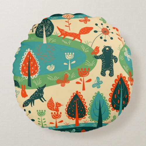 Beasts Background Abstract Vintage Concept Round Pillow
