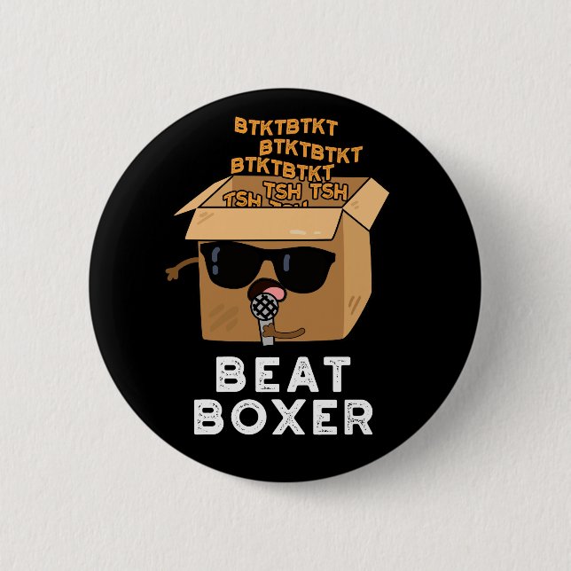 Beat Boxer Funny Beatboxer Box Pun Dark BG Button (Front)