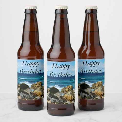 Beat Of The Ocean  Happy Birthday Beer Bottle Label