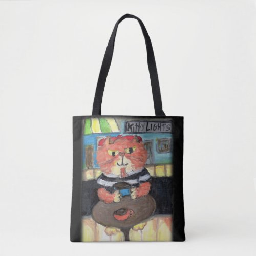 Beat Poet Coffeehouse Cat Folk Art Tote Bag