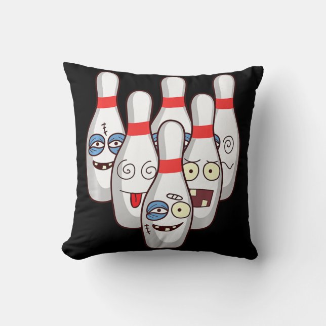 Beat Up Bowling Pins   Cute Duckpins Playing Tee G Throw Pillow (Front)