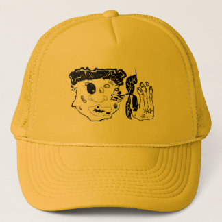 beat up graphic art trucker hat