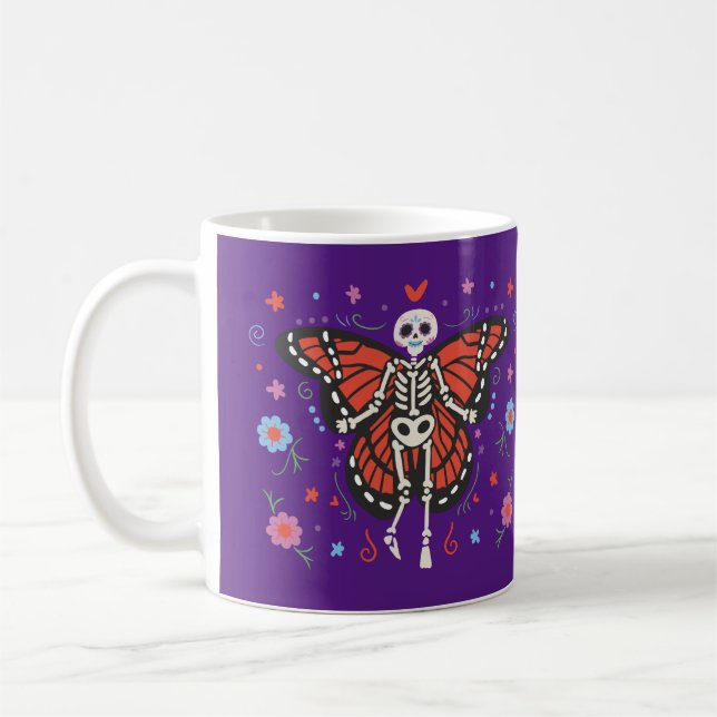 Beatiful Day of the Dead Monarch Skeleton Coffee Mug (Left)