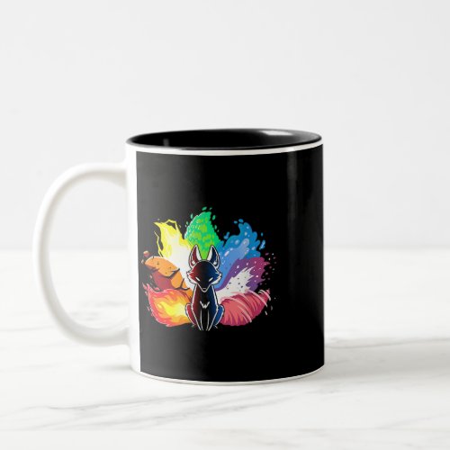 Beatiful elemental kitsune fox japan spirit 33 Two_Tone coffee mug