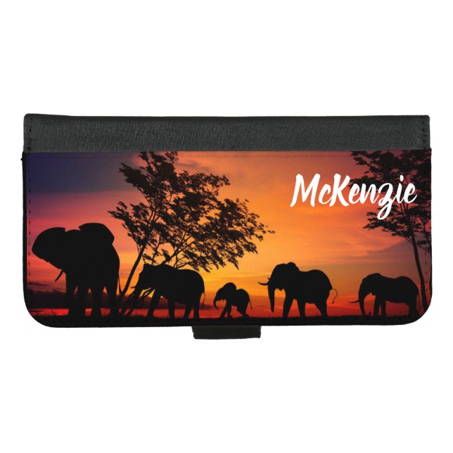 Beatiful Elephants at Sunset iPhone Wallet Case (Front (Horizontal))