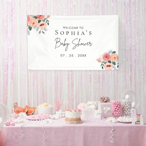 Beatiful Water Color Flowers Garden Baby Shower Banner