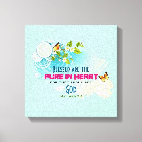 Beatitude Quote with Butterflies and Blossoms Canvas Print