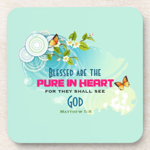 Beatitude Quote with Butterflies and Blossoms Coaster