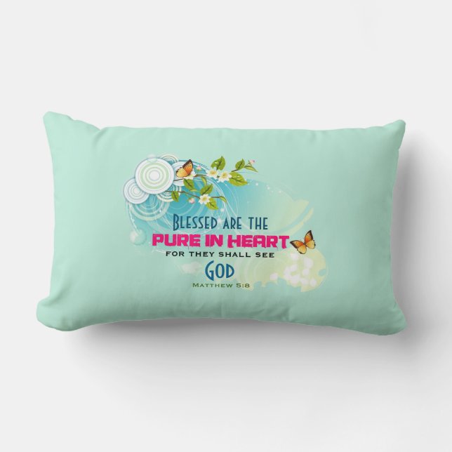 Beatitude Quote with Butterflies and Blossoms Lumbar Pillow (Front)