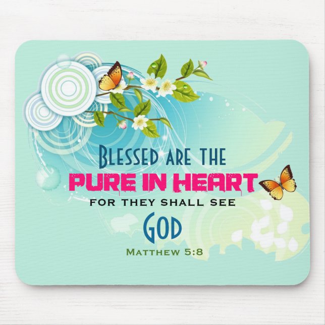 Beatitude Quote with Butterflies and Blossoms Mouse Pad (Front)