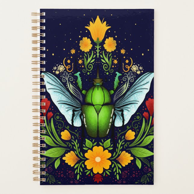Beatle and flowers on dark blue planner (Front)