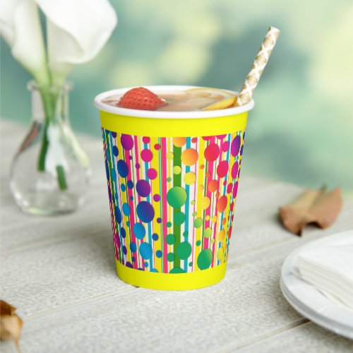 Beatnik Bubbles Retro Polka Dot Stripe _ Yellow  Paper Cups