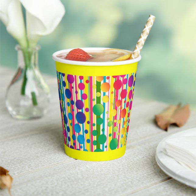[Beatnik Bubbles] Retro Polka Dot Stripe - Yellow  Paper Cups (Insitu)