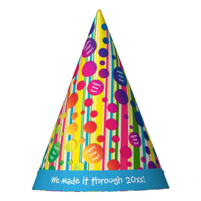 [Beatnik Bubbles] Retro Polka Dot Striped Blue Party Hat (Front)