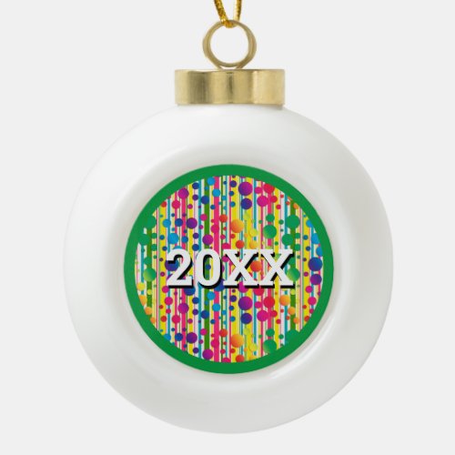 Beatnik Bubbles Retro Polka Dot Striped Green Ceramic Ball Christmas Ornament