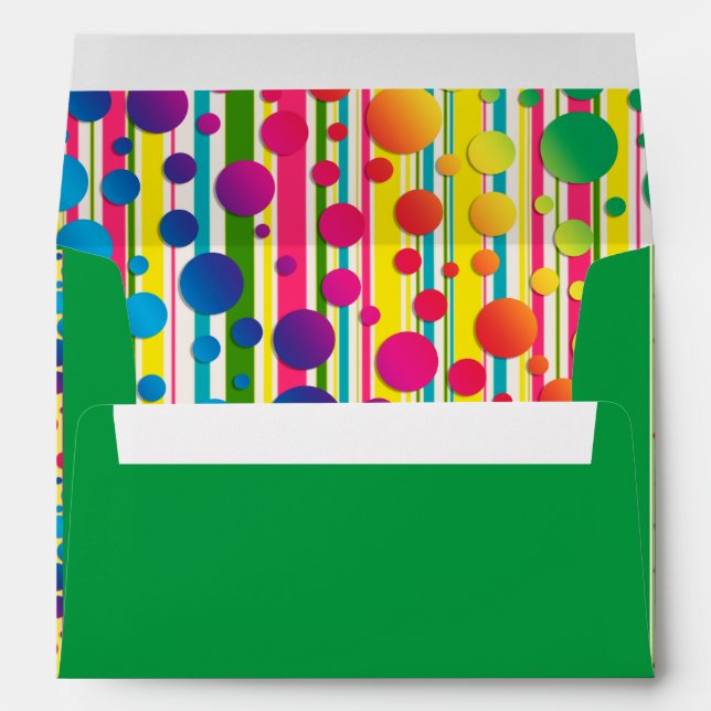 [Beatnik Bubbles] Retro Polka Dot Striped Green Envelope (Back (Bottom))