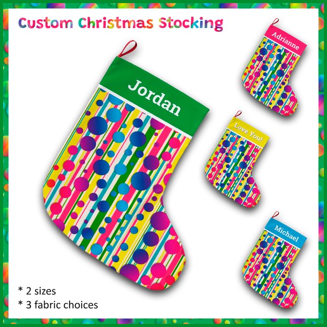 [Beatnik Bubbles] Retro Polka Dot Striped Green Large Christmas Stocking (Choose one of my four pre-set colors or use the Design Editor to change it to any color you want.)