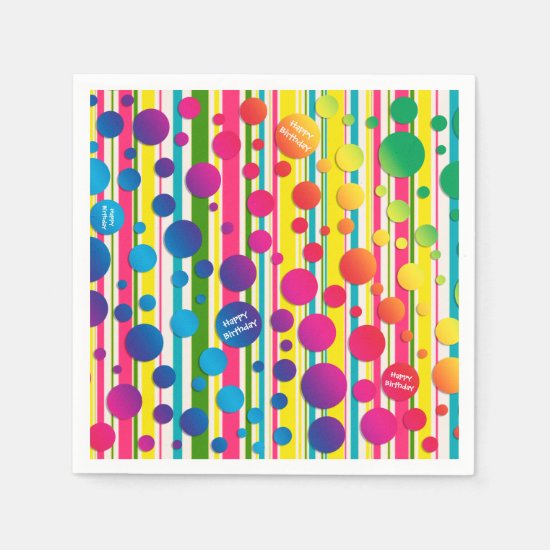 [Beatnik Bubbles] Retro Polka Dot Striped Paper Napkin