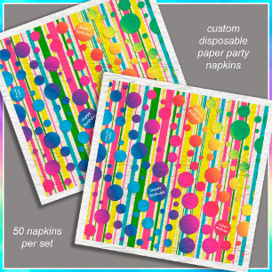 [Beatnik Bubbles] Retro Polka Dot Striped Paper Napkins