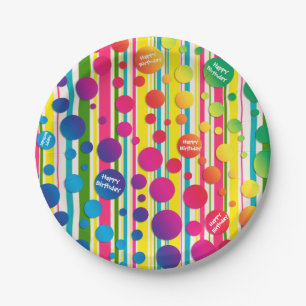 [Beatnik Bubbles] Retro Polka Dot Striped Paper Plates