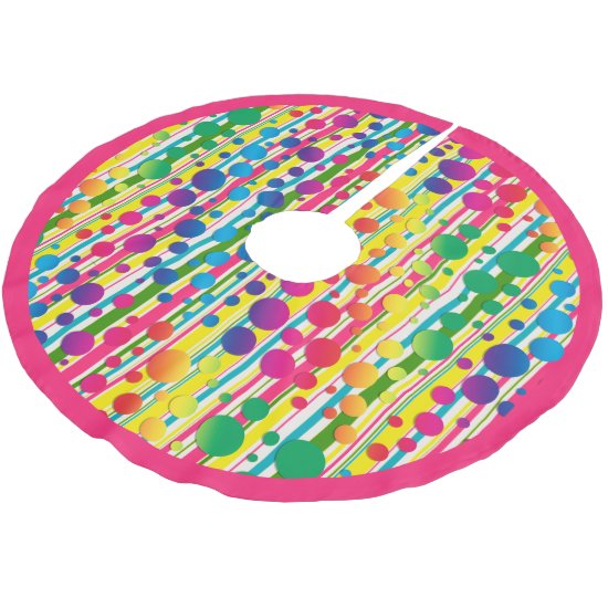 [Beatnik Bubbles] Retro Polka Dot Striped Pink Brushed Polyester Tree Skirt