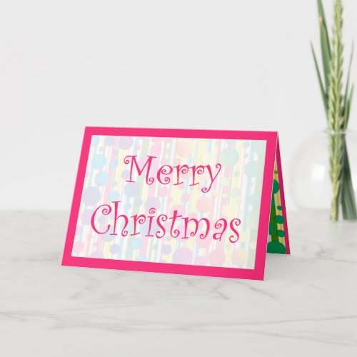 Beatnik Bubbles Retro Polka Dot Striped Pink Holiday Card