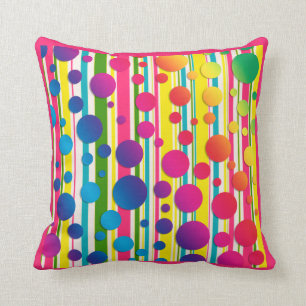 [Beatnik Bubbles] Retro Polka Dot Striped Pink Throw Pillow