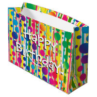 [Beatnik Bubbles] Retro Polka Dot Striped Rainbow Large Gift Bag