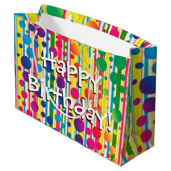 [Beatnik Bubbles] Retro Polka Dot Striped Rainbow Large Gift Bag