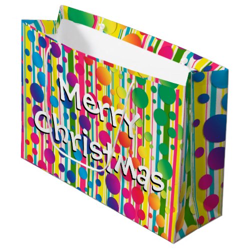 Beatnik Bubbles Retro Polka Dot Striped Rainbow Large Gift Bag