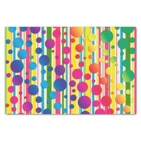 [Beatnik Bubbles] Retro Polka Dot Striped Rainbow Tissue Paper