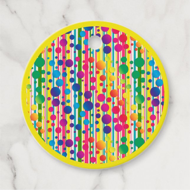 [Beatnik Bubbles] Retro Polka Dot Striped Yellow Favor Tags (Front)