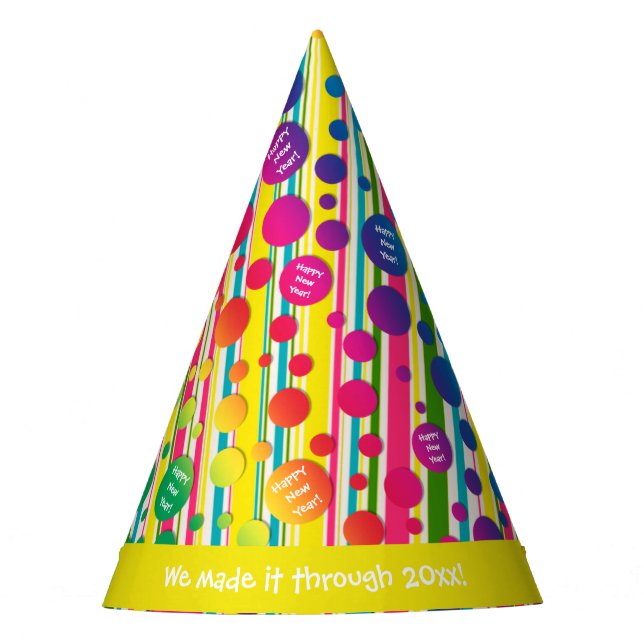 [Beatnik Bubbles] Retro Polka Dot Striped Yellow Party Hat (Front)