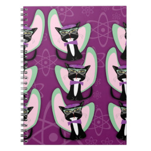 Beatnik Cat Carto0n Fun Purple Pattern Notebook