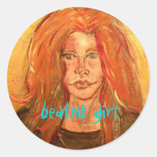 beatnik girl classic round sticker