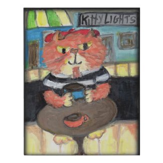 Beatnik Kitty Coffeehouse Folk Art Faux Canvas Print