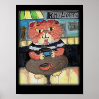 Beatnik Kitty Coffeehouse Folk Art Painting
