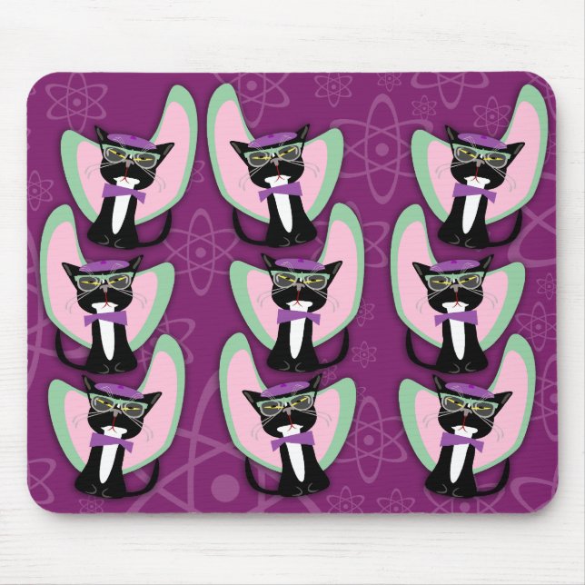 Beatnik Kitty Pattern Mouse Pad (Front)