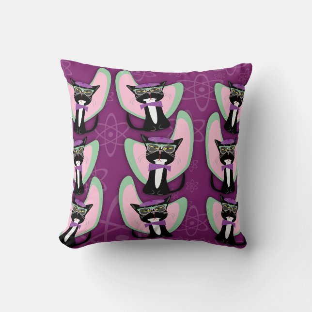 Beatnik Kittys Throw Pillow (Front)