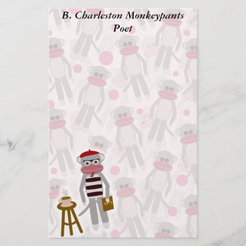 Beatnik Sock Monkey Friend Cute Design Fun Stationery